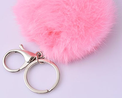Cute Faux Rabbit Fur Ball Pom Pom Keychain Car Key Ring Handbag Tote Bag Pendant Purse Charm - color: Pink
