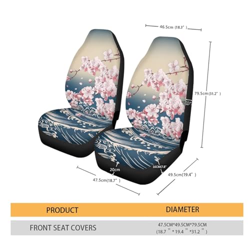 Cherry Blossom Sea Wave Print Car Seat Covers, 2 Pieces Washable Vehicles Front Seat Protectors, Scratch-Resistant Bucket Seat Cover Fits Most Vehicles, Sedans, Trucks, SUVs, Vans - color: Cherry Blossom Sea Wave