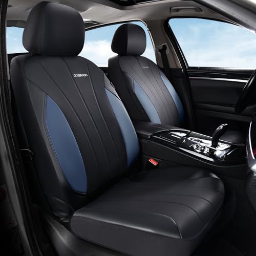 Coverado Seat Covers, Car Seat Covers 2 Seats, Luxury Leather Seat Protectors Front Seats, All-Weather Protection, Auto Seat Covers Full Set Universal Fit for Most Vehicles SUV Truck Sedan - color: Black-blue, size: FrontPair