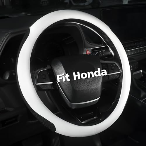 Customized Auto Car Steering Wheel Cover for Honda Accord Civic CR-V HR-V Pilot Fit Passport Odyssey, for Honda Accessories, Sporty Design, Black and White - color: White
