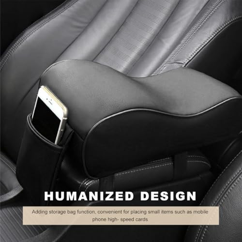Car Armrest Cushion, Memory Foam Auto Armrest Cushion Pad with Phone Holder Storage Bag, Leather Center Console Armrest Pillow for Most Vehicles, Universal Car Accessories (Black)
