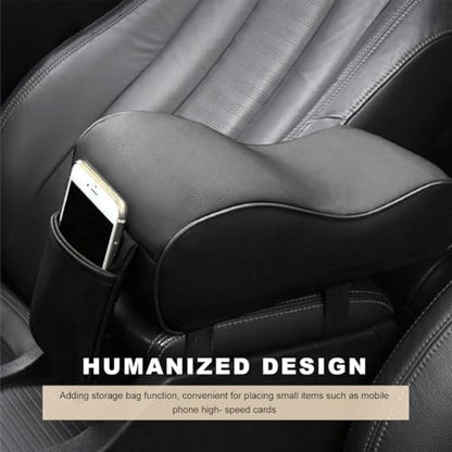 Car Armrest Cushion, Memory Foam Auto Armrest Cushion Pad with Phone Holder Storage Bag, Leather Center Console Armrest Pillow for Most Vehicles, Universal Car Accessories (Black)