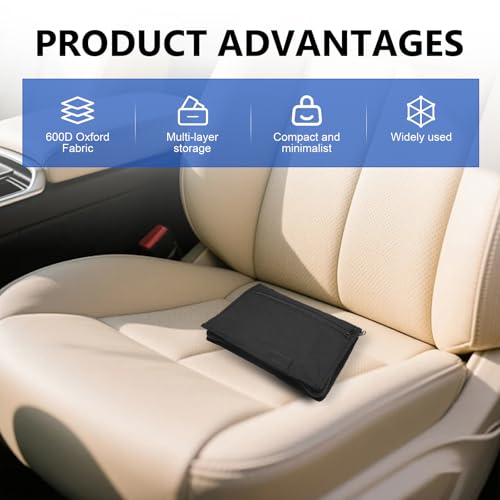 Glove Box Compartment Organizer, Car Registration and Insurance Holder, Oxford Cloth Multi-Pocket Portable Document Case with Smooth Zipper for Auto License Card (Black)