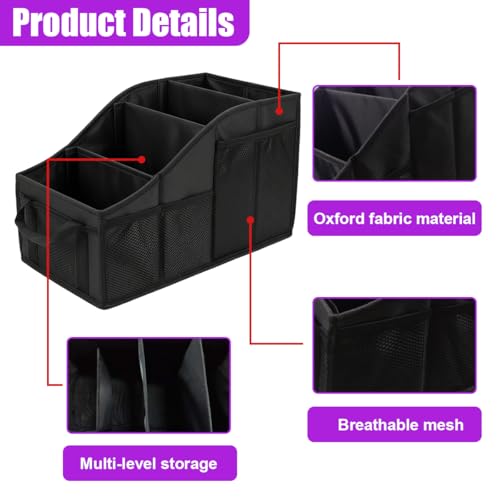Car Seat Organizer, Collapsible Passenger Seat Organizer with 4 Compartments & 7 Mesh Pockets, Auto Front/back Seats Storage Box, Vehicle Travel Organize Accessory for Kids, Adults (Black)