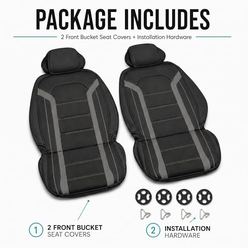 FH Group Front Set Faux Leather Car Seat Covers Cushions for Low Back Seat, Universal Fit, Airbag Compatible Seat Cover for SUV, Sedan Gray/Black - color: Gray - Front Set