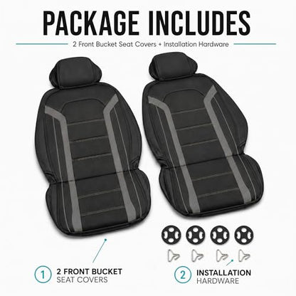 FH Group Front Set Faux Leather Car Seat Covers Cushions for Low Back Seat, Universal Fit, Airbag Compatible Seat Cover for SUV, Sedan Gray/Black - color: Gray - Front Set