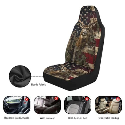 Car Front Seat Cover for Men 2 Pieces Set American Flag Deer Design Print Highly Elastic Automotive Seat Cover Anti Slip Towel Blanket for Trucks Sedans Van Skin-Friendly Soft - color: American Flag Deer Design Print