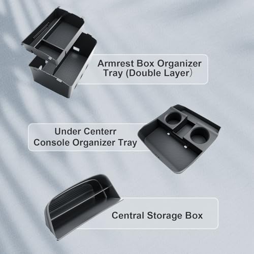 BIBIBO 4Packs for 2026 Hyundai Palisade Center Console Organizer 2026 Hyundai Palisade Calligraphy Console Tray 2026 Palisade Console Insert Tray 2026 Palisade (ONLY FIT Palisade Calligraphy) - color: Black-(Console Under+Insert shelf+Armrest Tray)