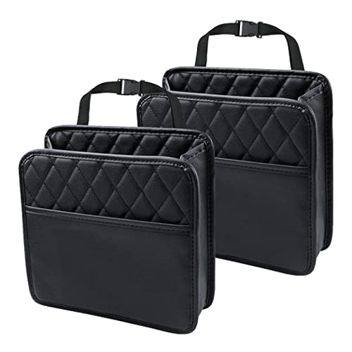 Car Back Seat Organizer, Hanging PU Leather Car Storage Bag, Compatible with Most Vehicles Interior Accessories Organizer (Black(2Pack))
