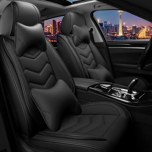Car Seat Covers for Ford Fusion 2006-2020, Stylish Sport Seat Cover, Premium Nappa Leather Car Seat Cover. Automobile Seat Covers Sets.(Luxury 2 Seats/Pure Black) - color: Pure Black, size: Luxury 2 Seats