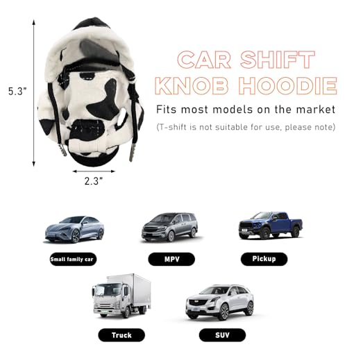 Ohleats Car Gear Shift Hoodie, Mini Funny Fashionable Automotive Gear Shifter Cover, Winter Warm Car Shift Knob Sweater Protector, Universal Interior Car Accessories (Cow) - color: Cow