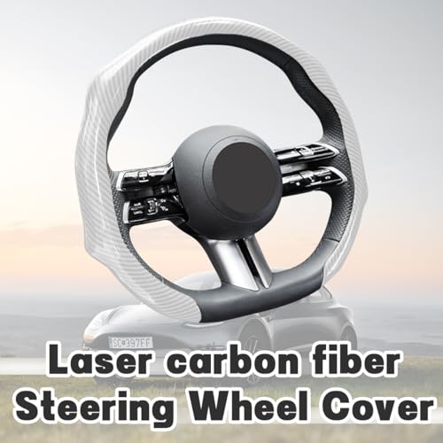 Zpana Carbon Fiber Car Steering Wheel Cover, Leather Non-Slip Vehicle Steering Wheel Cover for 14.5-15 Inch, Comfortable Auto Interior Protector Decoration Accessories, Universal Fit(White)