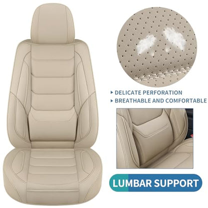 Leather Front Car Seat Covers Breathable Seat Covers Waterproof Seat Protectors Universal Fit for Most Automotive Cars SUV Trucks Van (Beige, Front Pair)