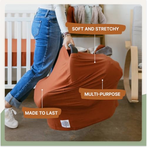 Parker Baby 4 in 1 Car Seat Cover for Girls and Boys - Stretchy Carseat Canopy, Nursing Cover, Grocery Cart Cover, High Chair Cover - “Clay” - color: Clay