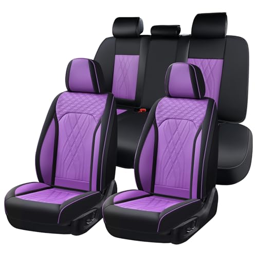 Seat Covers Full Set Leather Automotive Seat Cover Full Coverage Vehicle Car Seat Covers Waterproof Purple Seat Cover Protector Universal Fit for Most Car Truck SUV, Black&Purple - color: Black&Purple, size: FullSet