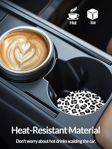 Cute Cup Holder Coasters for Car with Fingertip Grip, Auto Accessories for Women & Men,Pack of 2 (Snow Leopard)