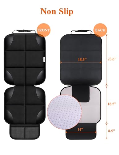 Car Seat Protector for Child Car Seat, Durable 600D Fabric Waterproof Car Seat Cover with Thick Pad Non-Slip Backing，No Imprints (Black 2pcs)