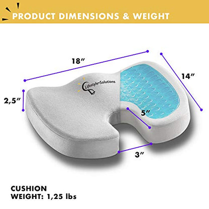 Large Seat Cushion with Carry Handle and Anti Slip Bottom, Large Gel Memory Foam Seat Cushion - Orthopedic Gel & Memory Foam - Coccyx Cushion for Tailbone Pain – Sciatica & Back Pain Relief (Grey)