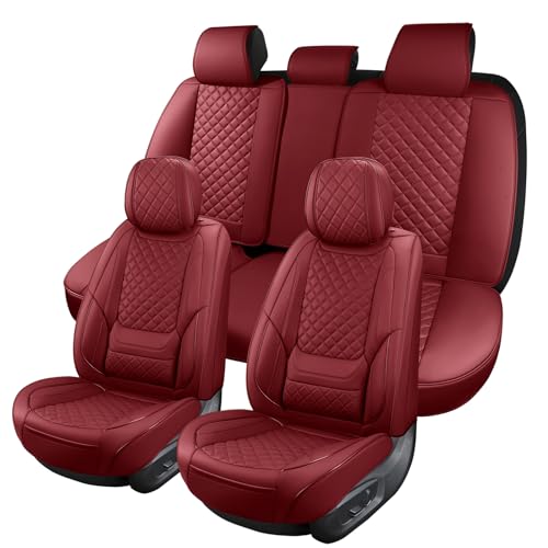 Red Leather Car Seat Covers Full Set Breathable Seat Protectors Waterproof Automotive Seat Covers Universal Fit for Most Cars SUVs Trucks Vehicles - color: RED4, size: Full Set