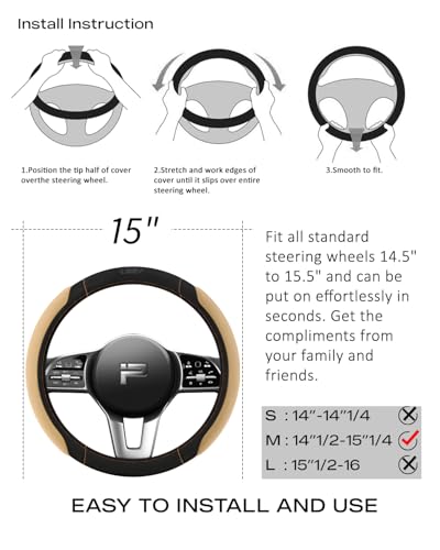 Skechers Steering Wheel Cover,Memory Foam Car Steering Wheel Cover,14.5-15inch Anti-Slip Safety Comfortable Desgin, Universal Accessory for Diverse Cars, Truck,SUV (Black & Beige)