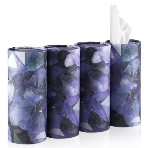 Car Tissue Holder, 4 Pack Car Cup Holder Facial Tissues with Travel Tissue Bag, Quick and Convenient Flower Combination Box(4 Canisters/200 Tissues) Purple - color: Purple-White