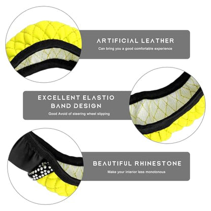 Bling Car Steering Wheel Cover, 15 Inch Sparkly Rhinestone Soft Leather Steering Wheel Protector, Non-Slip Universal Auto Elastic Steering Wheel Covers for Women Girls (Yellow) - color: Yellow