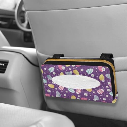 Leathr Egg Print Visor Tissue Holder with Zipper Car Tissue Box Holder Hanging Back Seat Durable Visor Tissue Holder Universal Fit Most Cars - color: Colorful Egg