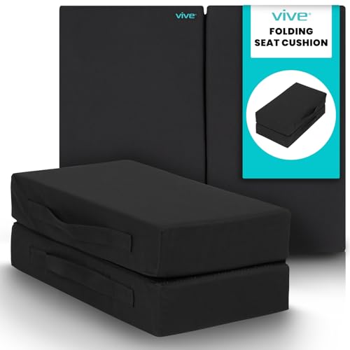 Vive Orthopedic Seat Cushion - Folding Wheelchair Cushion - for Stadium, Car, Office Chair Seat - Portable Coccyx Pad for Comfort Support Pillow for Sciatica, Lower Back, Tailbone Pain Relief