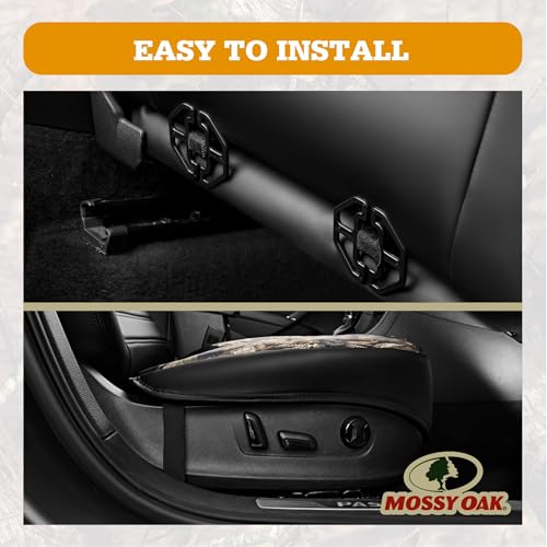 Mossy Oak Car Seat Cover, Luxury Faux Leather Front Bottom Seat Cushion Cover, Universal Anti-Slip with Wrap-Around Design and Storage Bags, Suitable for Most Vehicles - Black Color 1 Piece - color: Black