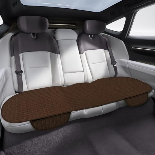 Linen Back Car Seat Cover, Rear Seat Pad, Anti-Slip Long Bottom Rear Seat Cover Protector with Storage Pockets, Breathable Comfortable Rear Cushion Cover Universal for Cars (Coffee, Back) - color: Coffee, size: Back