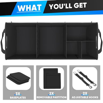 Large Car Trunk Organizer - with 5 Compartments Trunk Organizers and Storage SUV, Reinforced Handle, Securing Straps, Trunk Organizer Available for Car, SUV, Truck, Minivan