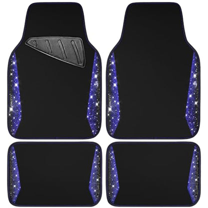 CAR PASS Bling Diamond Car Floor Mat Shining Carpet, Sparkly Glitter Crystal Anti-Slip PVC Heel Pad Automotive Universal Fit for SUV Sedan Car Van, 4pcs for Girl Cute Women, Black Blue - color: Blue Diamond