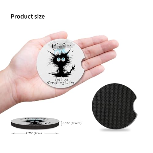 2 Pack Car Cup Holders,Universal Auto Anti Slip Insert Coaster, Rubber Car Coasters with A Finger Notch, Cute Car Assecories for Women Men (I'm Fine Cat)