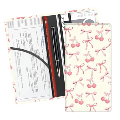 Leather Car Registration and Insurance Card Holder, Cute Car Accessories Vehicle Glove Box Car Organizer for Documents, Cards, License Cute Pink Cherry Bow - color: Cute Pink Cherry Bow