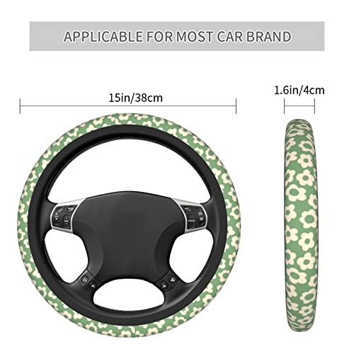 Vintage Groovy Flowers Steering Wheel Cover Cute Universal 15 Inch Car Accessories Protector for Women - color: Vintage Groovy Flowers