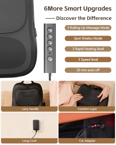 Back Massager with Heat, 3D Massage Pillow for Back, Neck, Shoulder,Leg, Shiatsu Back Massager for Pain Relief, Up&Down Lower Back Massage, Gifts for Women Men Dad Mom At Home Office Car (Black)