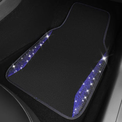 CAR PASS Bling Diamond Car Floor Mat Shining Carpet, Sparkly Glitter Crystal Anti-Slip PVC Heel Pad Automotive Universal Fit for SUV Sedan Car Van, 4pcs for Girl Cute Women, Black Blue - color: Blue Diamond