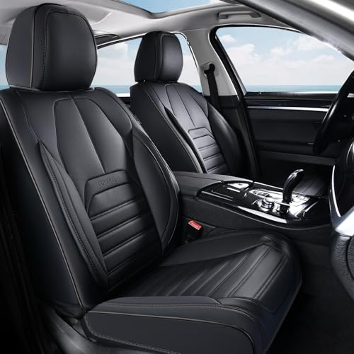 Coverado Car Seat Covers Full Set, Black Seat Covers for Cars, Automotive Seat Covers, Waterproof Nappa Leather Front Seats and Back Car Seat Protector, Universal Fit for Most Cars SUV Trucks - color: Black-A, size: FullSet