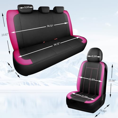 HChengkikz Car Seat Covers Full Set, Waterproof Neoprene Car seat Covers Full Set, Airbag Compatible, Universal Fit Automotive Seat Covers for Most Cars, Trucks, SUVs (Black + Pink) - color: N816 Black Pink, size: Full Set