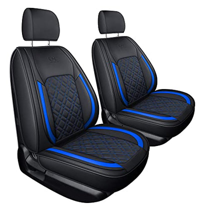 LUCKYMAN CLUB F150 Front-only Seat Covers J03-Q3 with Waterproof Faux Leather, Fit 2015-2025 Ford F150 and 2017-2025 F250 F350 F450 (Front only, Black-Blue) - color: Black&Blue, size: Front Pair