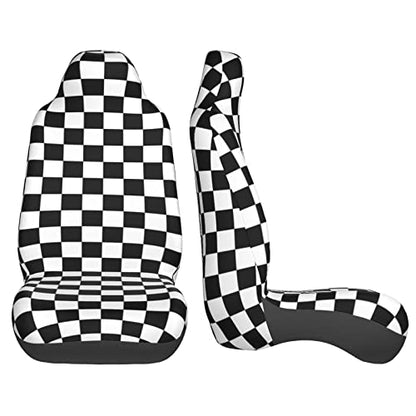 Black and White Racing Checkered Pattern Front Seat Covers 2 Pack, Vehicle Seat Protector Car Mat Covers, Fit Most Bucket Seats - color: Black And White Racing Checkered Pattern