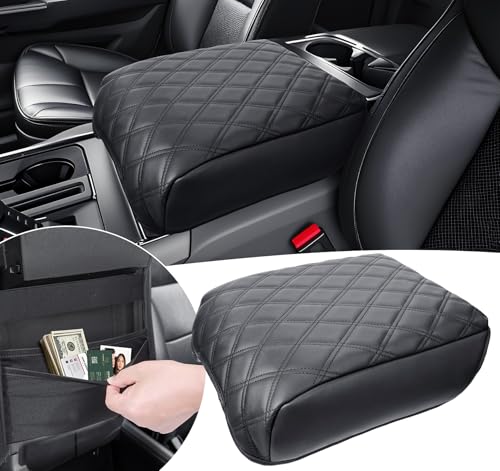 Center Console Cover for Ford F150 2021 2022 2023 2024 2025 Truck Interior Accessories, PU Leather Armrest Middle Console Cover Anti-Scratch Protector Cushion Pad (Bucket Seat Only) - color: Bucket Console (2021+)