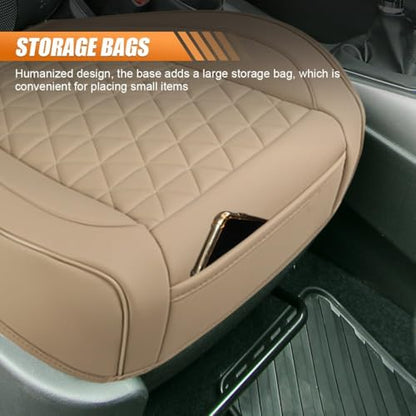 Luxury Faux Leather Car Seat Cover, Anti-Slip Waterproof Universal Front Bottom Seat Protector with Storage Pocket, Triangular Pattern Vehicle Seats Cushion for Sedans, SUVs, Trucks (2PCS&Beige) - color: 2PCS&Beige