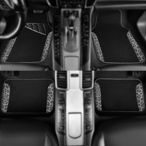 CAR PASS Waterproof Universal Car Floor Mats, Leopard Print Car Mats Fit for SUV,Vans,sedans, Trucks,Set of 4pcs Car Carpet with Driver Heel Pad and Nibs Backing, Leopard Car Accessories Gray Leopard - color: Gray Leopard