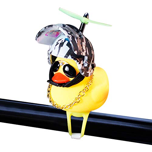Rubber Duck Toy Car Ornaments Yellow Duck Car Dashboard Decorations Squeeze Duck Bicycle Horns with Propeller Helmet - color: Green