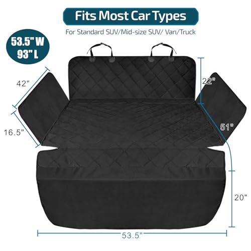 F-color SUV Cargo Liner for Dogs - Waterproof Pet Cargo Liner with Side Flaps, Comfort Dog Cargo Cover with Bumper Flap, Scratchproof Non-Slip Large for Full-Size SUVs Vans, 55 x 93 Inch, Black - color: Black, size: Large Extended (With Flaps) 93"