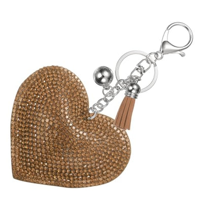 PATIKIL Rhinestone Keychains for Women, Cute Bling Heart Shape Purse Charm for Bag Handbags Car Keys - color: White-khaki