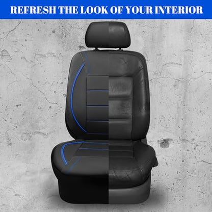 CAR PASS Universal FIT Piping Leather Car Seat Cover, for suvs,Van,Trucks,Airbag Compatible,Inside Zipper Design and Reserved Opening Holes (Full Set, Black and Blue) - color: Blue Black