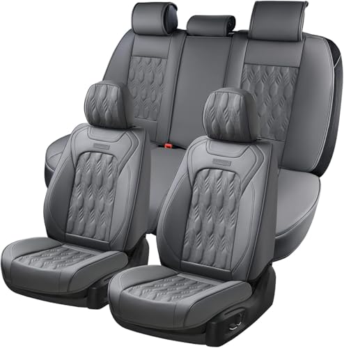 Coverado Car Seat Cover Full Set, Waterproof Front and Back Seat Covers for Cars, 5-Pack Leather Seat Covers, Car Seat Protectors, Driver Seat Cushions Fit for Most Vehicles Gray - color: Embossed-Gray, size: FullSet