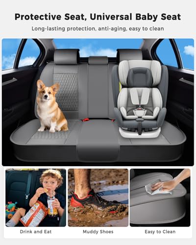 Huidasource Gray Back Seat Covers, Luxury Nappa Leather Rear Seat Cover with Velcro Adjustable, Child Seats, Ventilation Holes, Seat Belts, Back Seat Car Cover Fit for Most Cars SUV Trucks, Gray - color: R# Gray, size: Rear